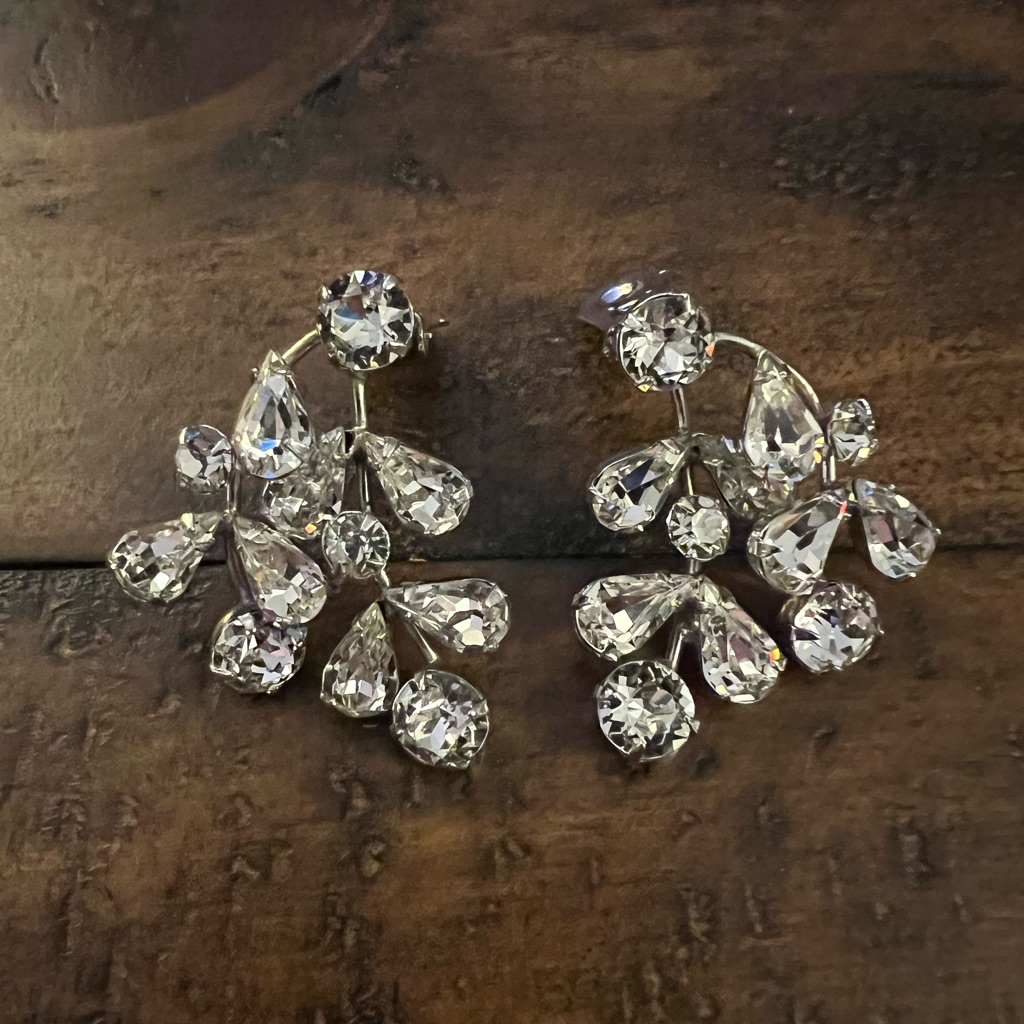 Vintage Albert Weiss Silver Tone And Crystal Clip On Earrings Formal 45$